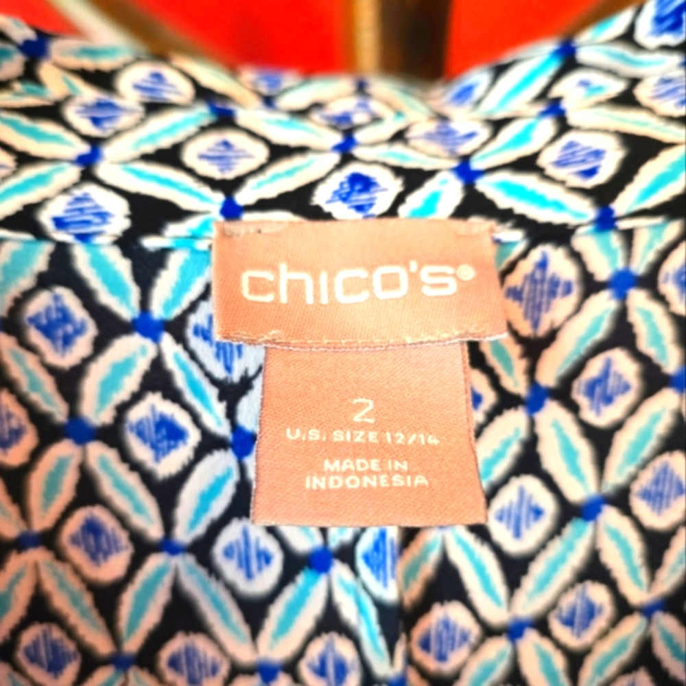 Chico's High/Low Blue Patterned Buttoned Down 3/4… - image 5